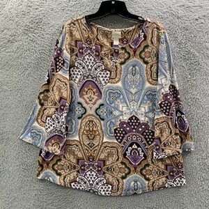 CHICOS Blouse Womens Size 2 / Large Top Floral Beige Blue